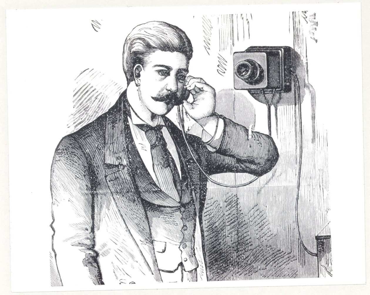 Condenser Telephone in Use, from The Electric Telephone by George Bartlett Prescott (b.1830), 1890 by American School