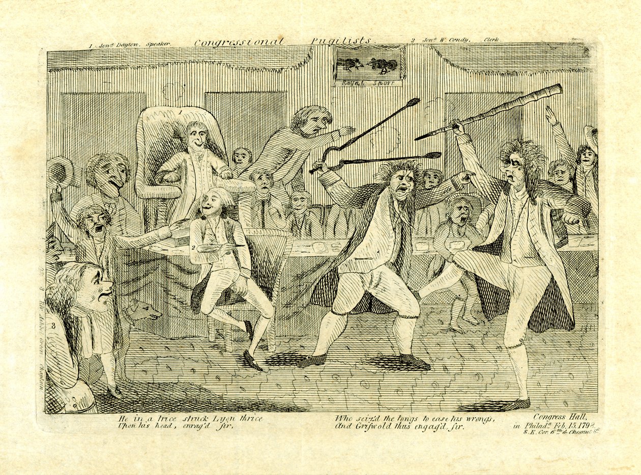 Congressional pugilists: Griswold and Lyon, at Congress Hall, Philadelphia, PA by American School