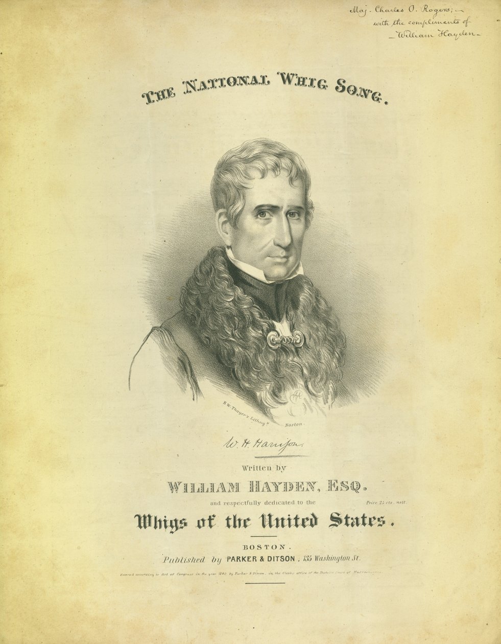 Cover of Sheet The National Whig Song, by William Hayden, Published by Parker & Diston, Boston by American School