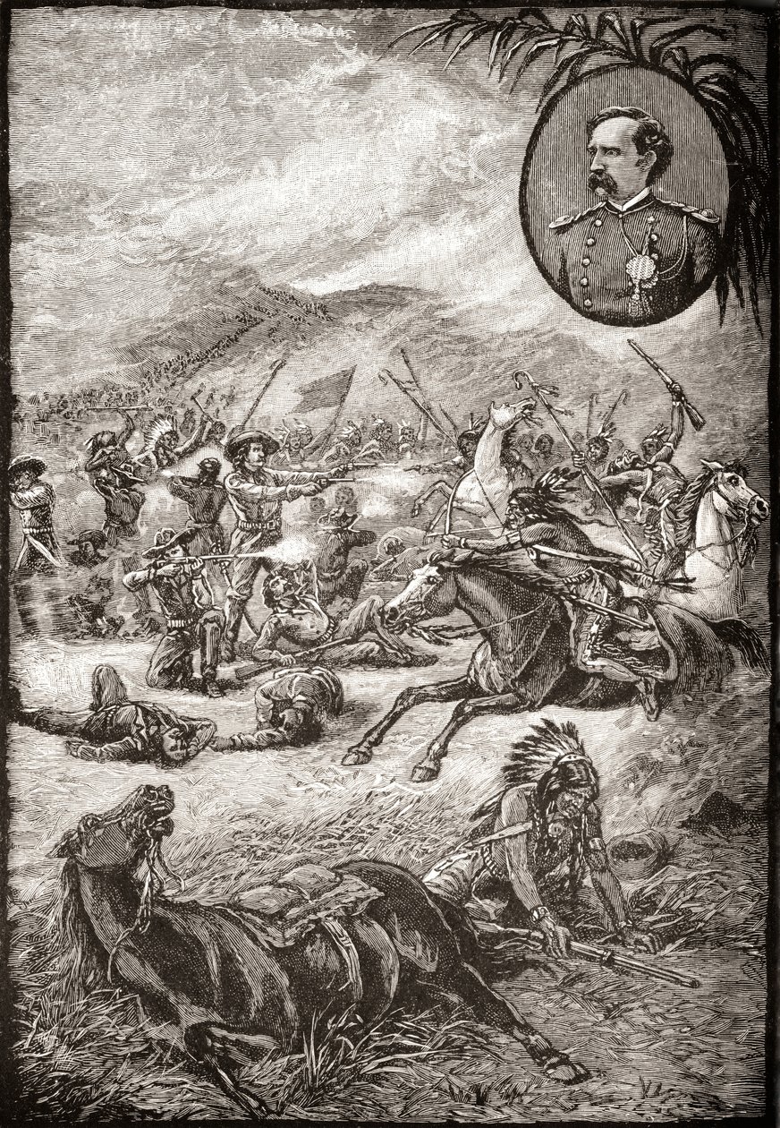 Death of General George Armstrong Custer and soldiers of the 7th cavalry at the Battle of Little Big Horn, June 25th, 1876 by American School