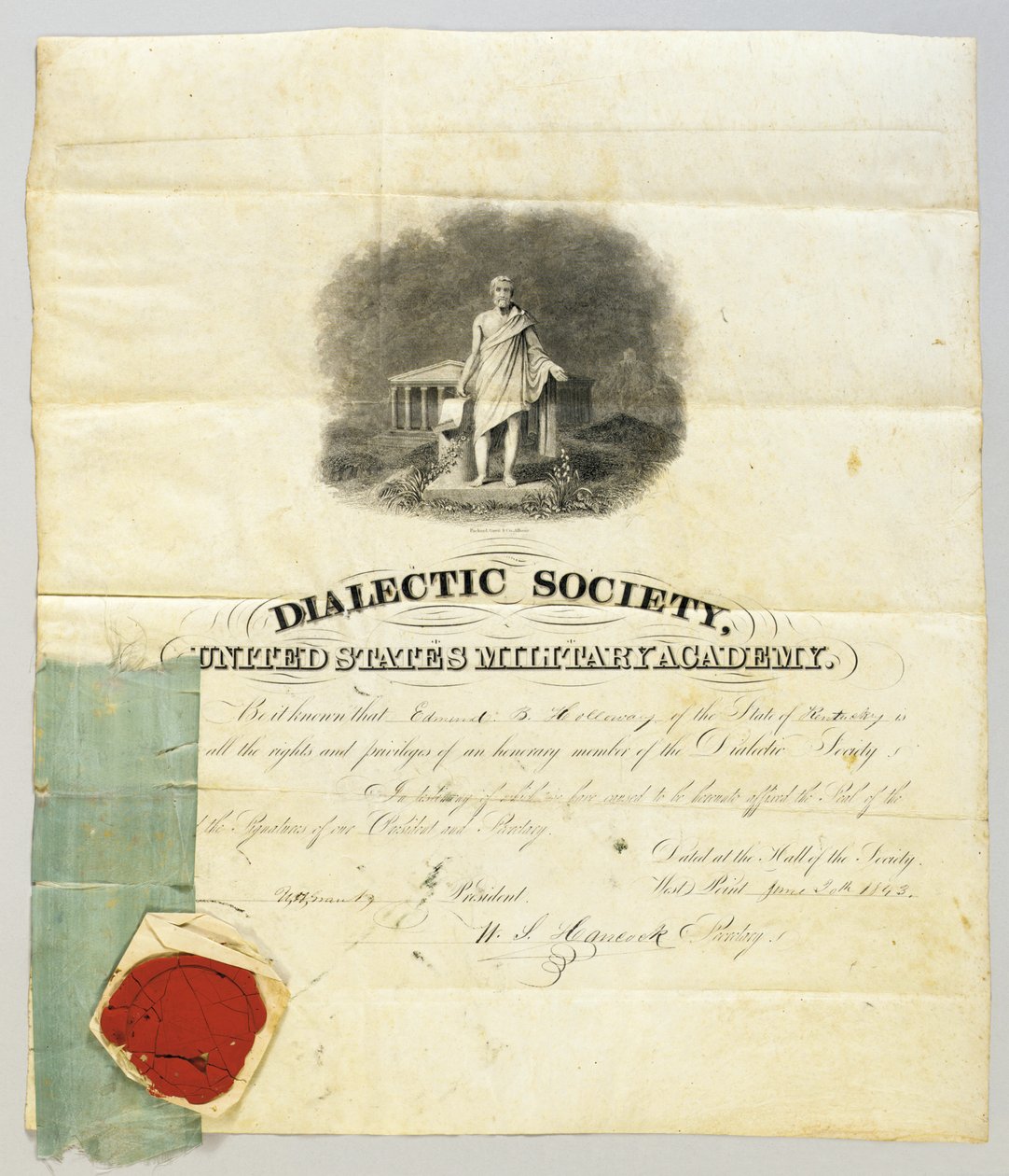 Document signed by Ulysses S. Grant as president of the Dialectic Society at West Point Military Academy, 20th June 1843 by American School