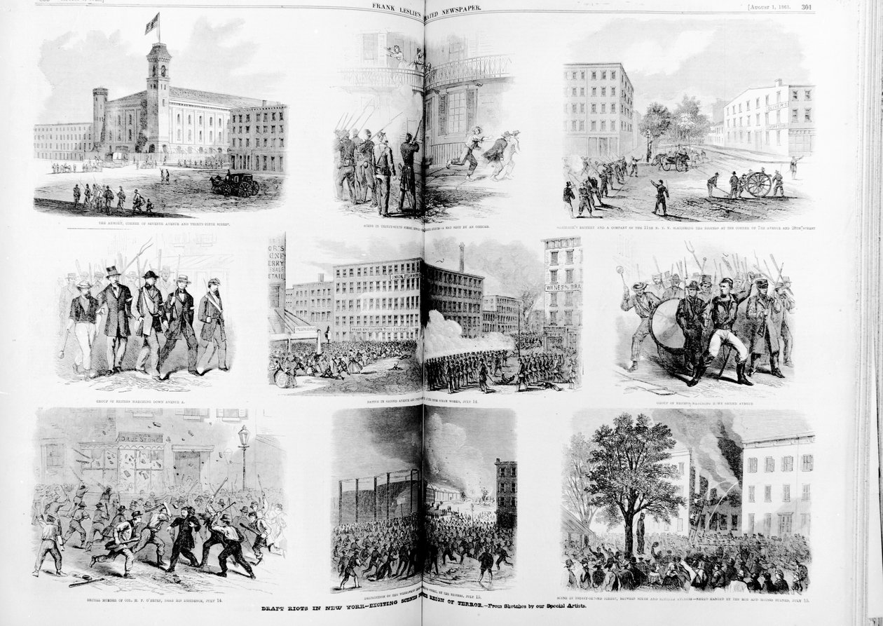 Draft Riots in New York, Exciting Scenes During the Reign of Terror, 1863 by American School