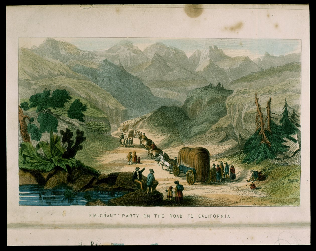 Emigrant Party on the Road to California in 1596, illustration from California, its past history, its present position, its future prospects by G.A. Fleming, 1850 by American School