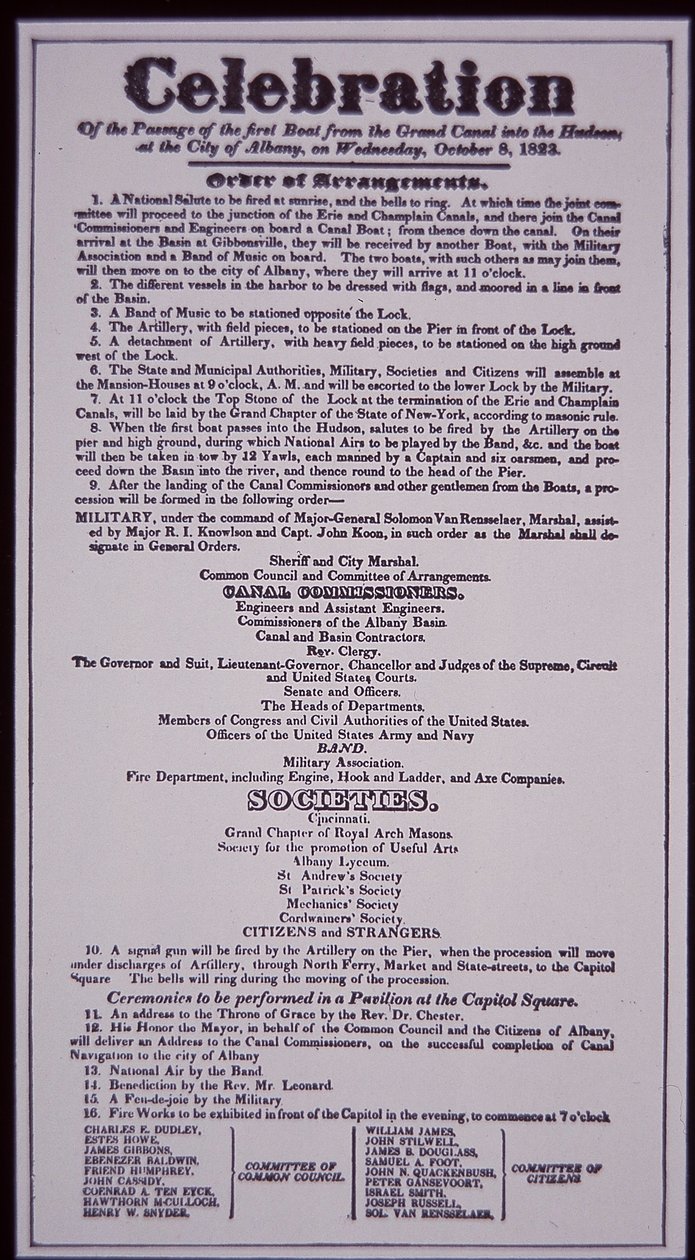 Erie Canal: Key Part of the New York State Canal System; Broadside of 8th October 1823 Celebrating Its Opening (Completed in 1825) by American School