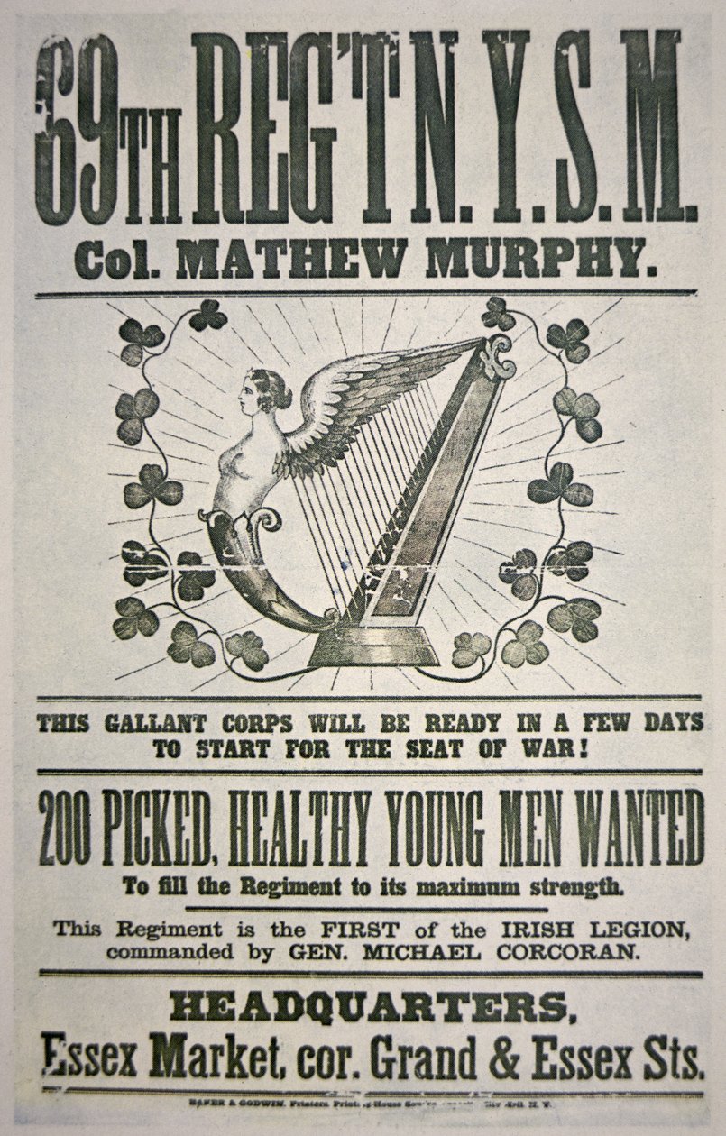 Federal recruiting poster for 69th Regiment, appealing to Irish immigrants by American School