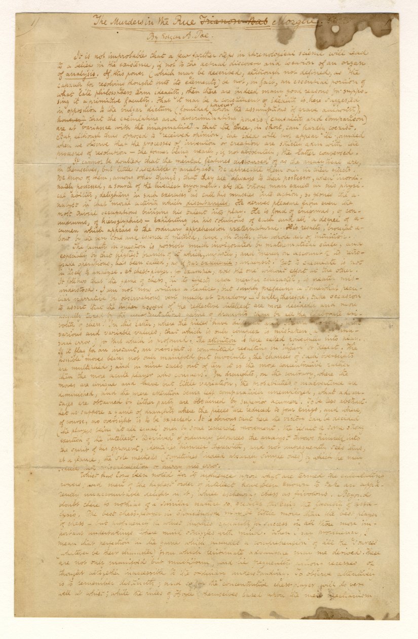 First page of the Murders in the Rue Morgue by Edgar Allan Poe, 1841 by American School
