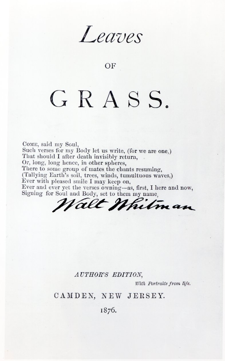 Frontispiece to Leaves of Grass by Walt Whitman (1819-92), pub. in 1876 by American School