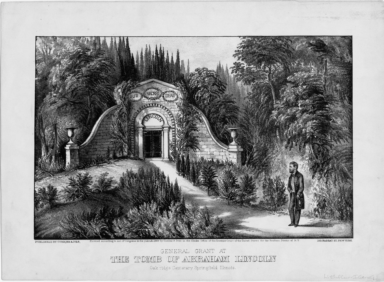General Grant at the tomb of Abraham Lincoln, Oak Ridge Cemetery, Springfield, Illinois by American School
