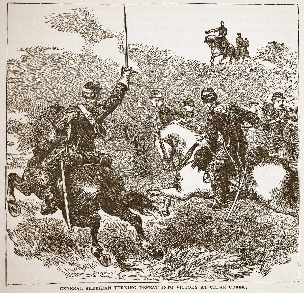 General Sheridan turning defeat into victory at Cedar Creek, from a book published 1896 by American School