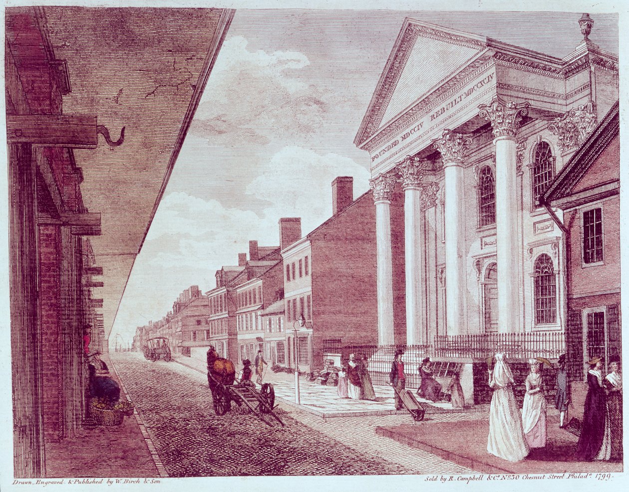 High Street with the First Presbyterian Church, Philadelphia, 1799 by American School