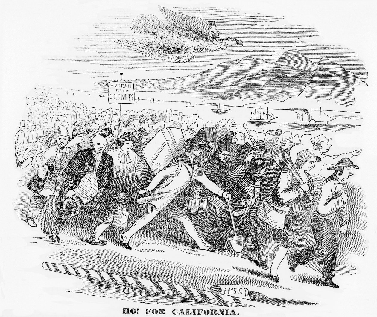 Ho! for California, Illustration from the New York Atlas, 14th January, 1849 by American School