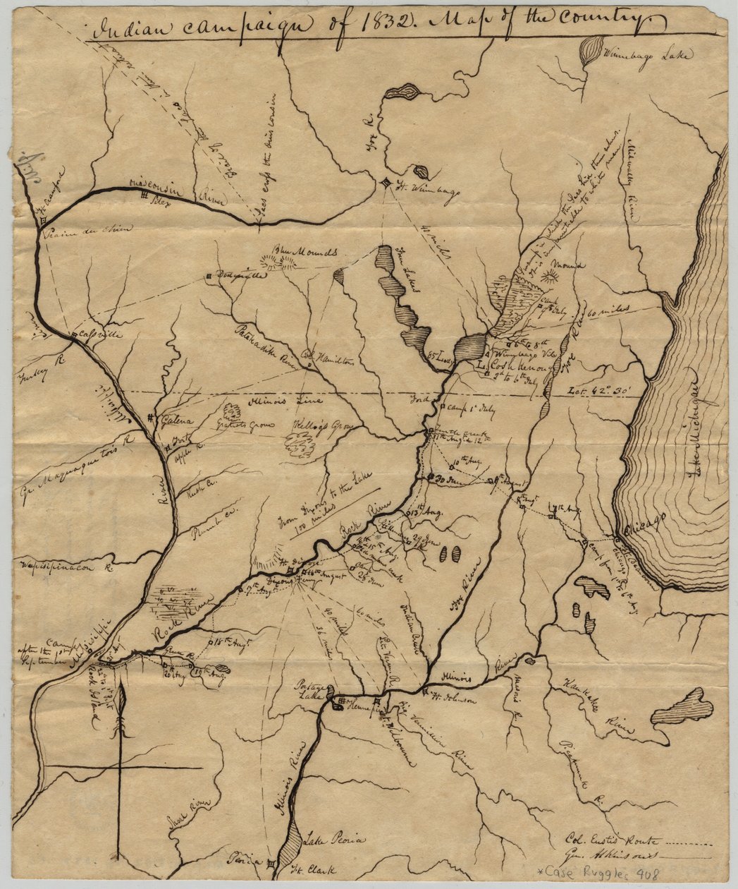 Indian Campaign of 1832: Map of the Country by American School