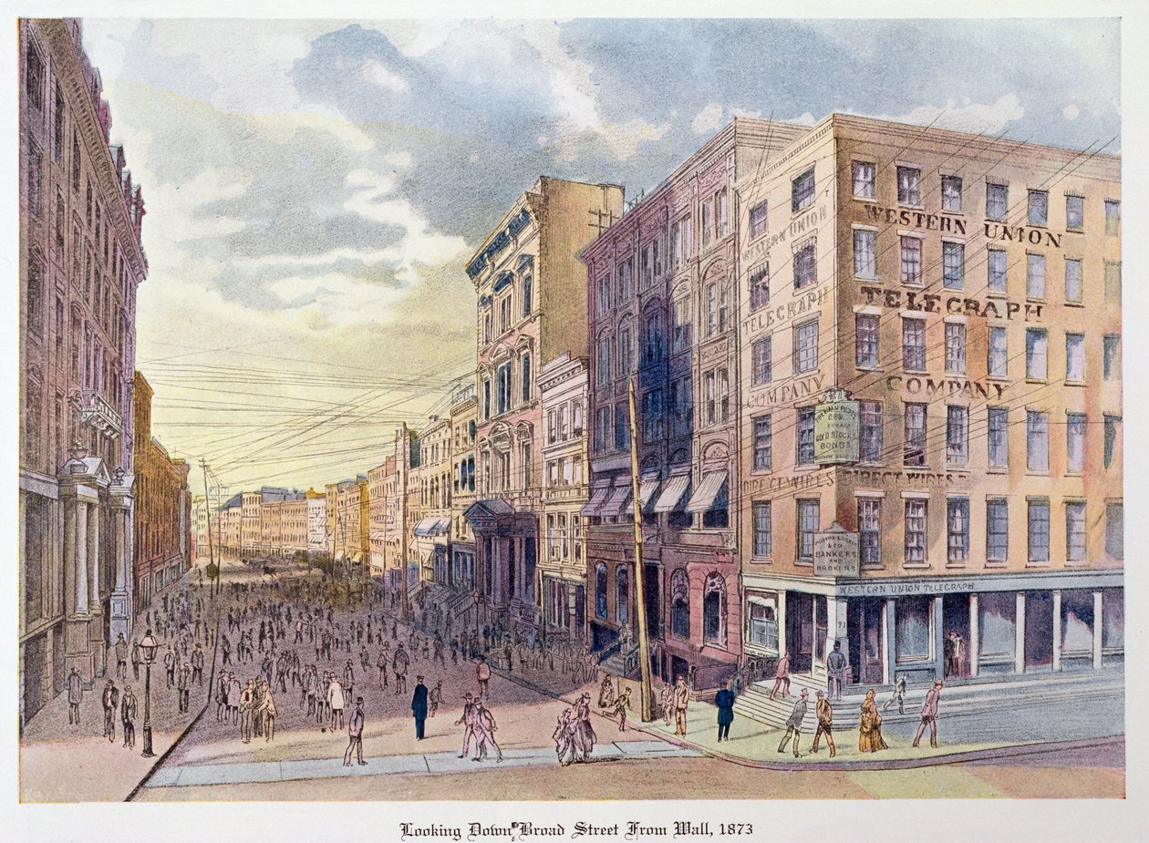 Looking Down Broad Street from Wall in 1873, Illustration from Old New York, Yesterday and Today by Henry Collins Brown by American School