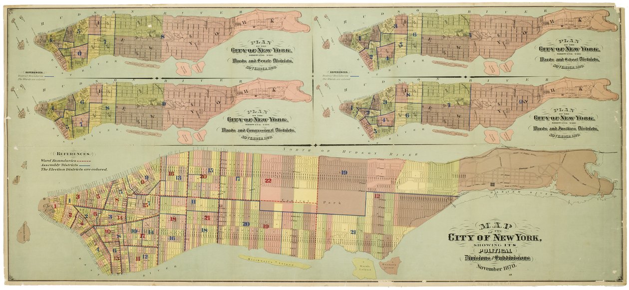 Map of the city of New York, showing its political divisions and subdivisions by American School