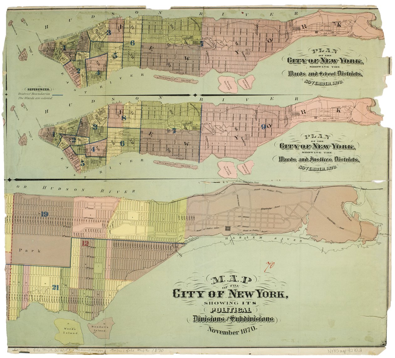 Map of the city of New York, showing its political divisions and subdivisions by American School