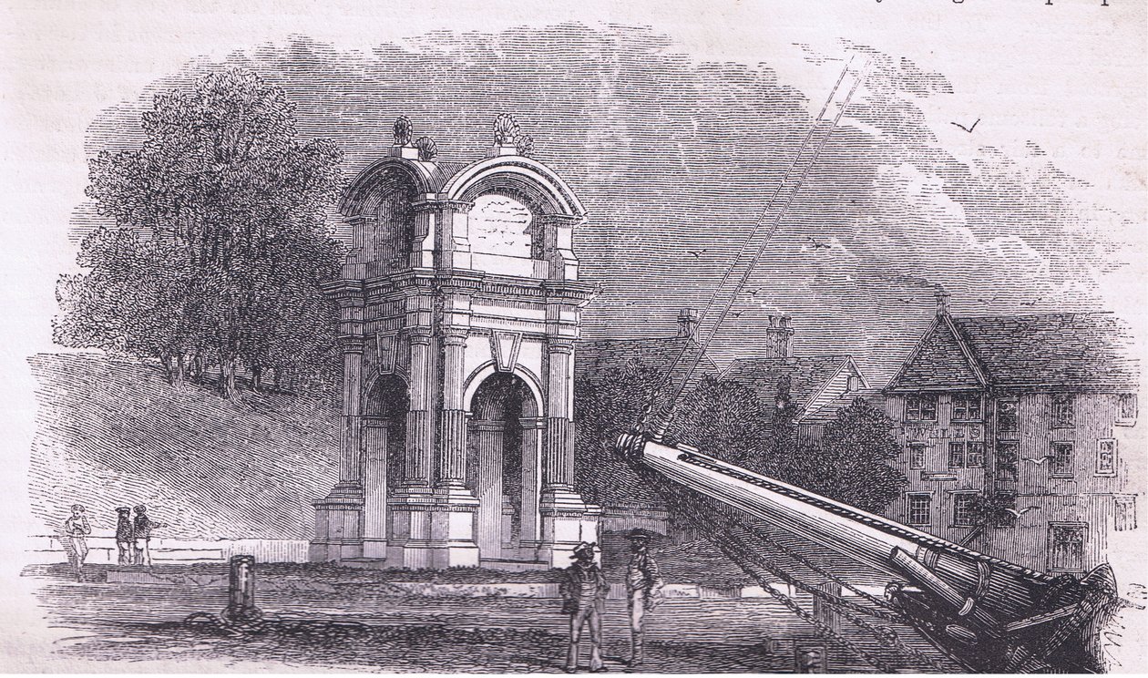 Monument at New Plymouth to mark the site of the landing of the Pilgrim Fathers, illustration from Cassell