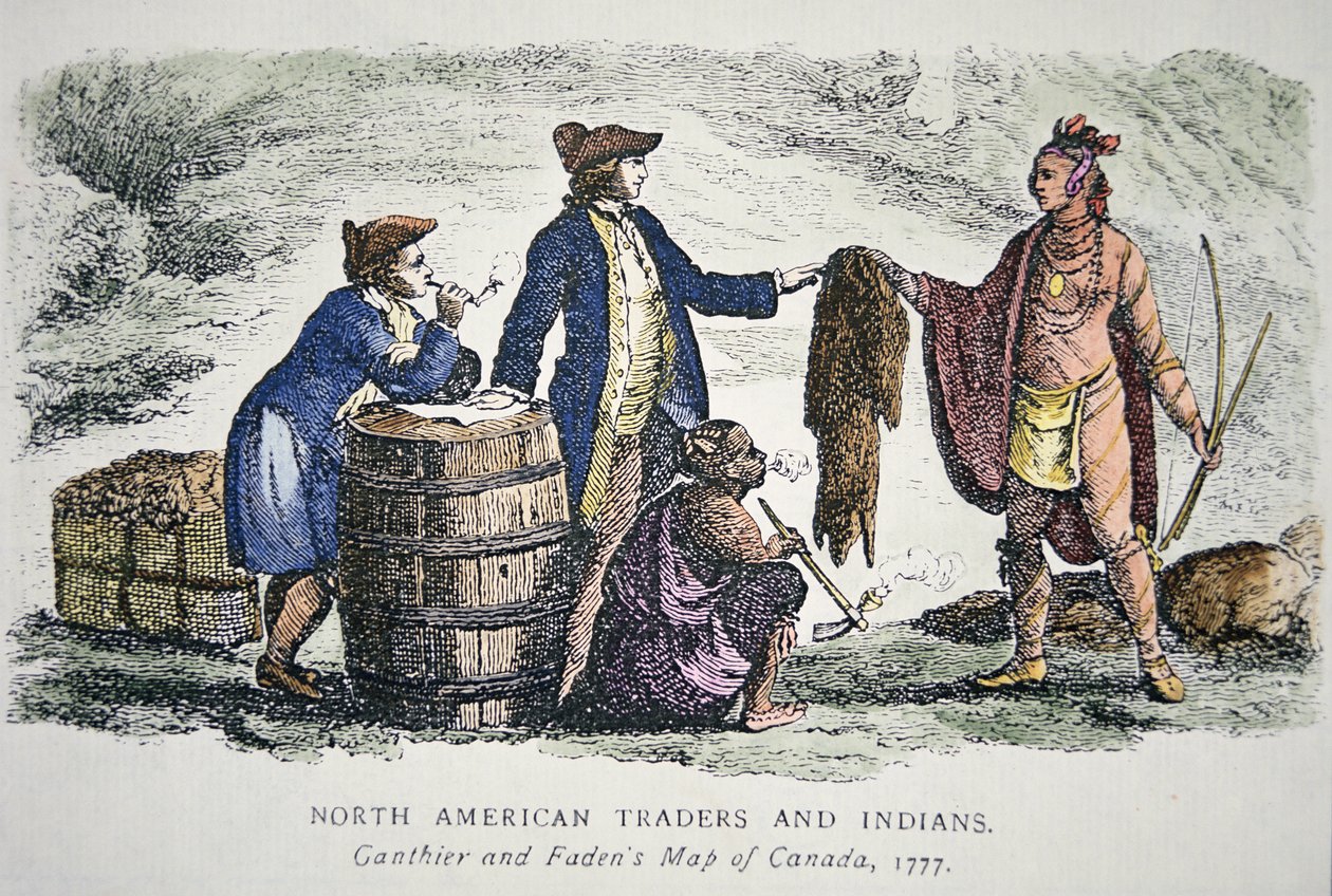 Native American trading furs by American School
