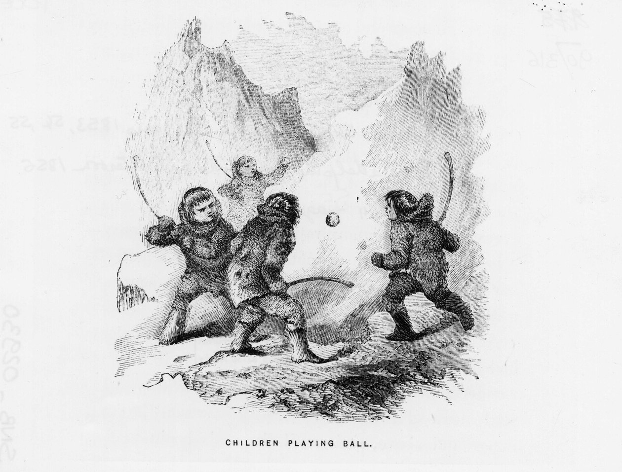 North pole: children playing a ball game on the ice pack - Elisha Kent Kane; Arctic Exploration in years 1853-1855 (Philadelphia, Childs and Peterson) by American School