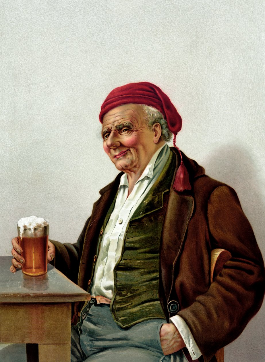 Old Man with a Beer at a Pub by American School