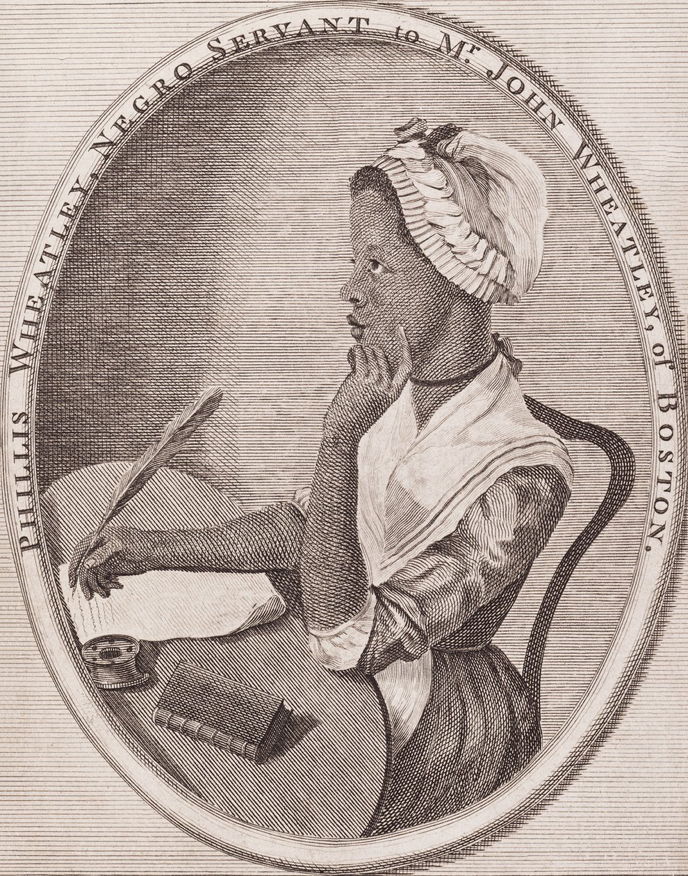 Phillis Wheatley, African-American poet, engraved frontispiece to her 