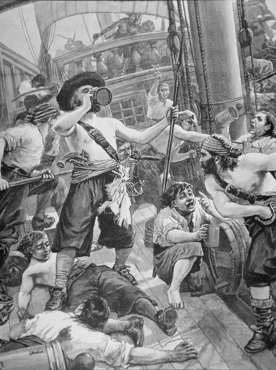 Pirates capturing a ship by American School