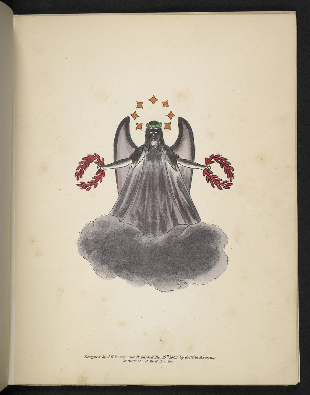Plate 1. A dark angel. Spectropia; or, Surprising spectral illusions showing ghosts everywhere, and of any colour, etc. ser. 1. J.H. Brown, 1864 by American School