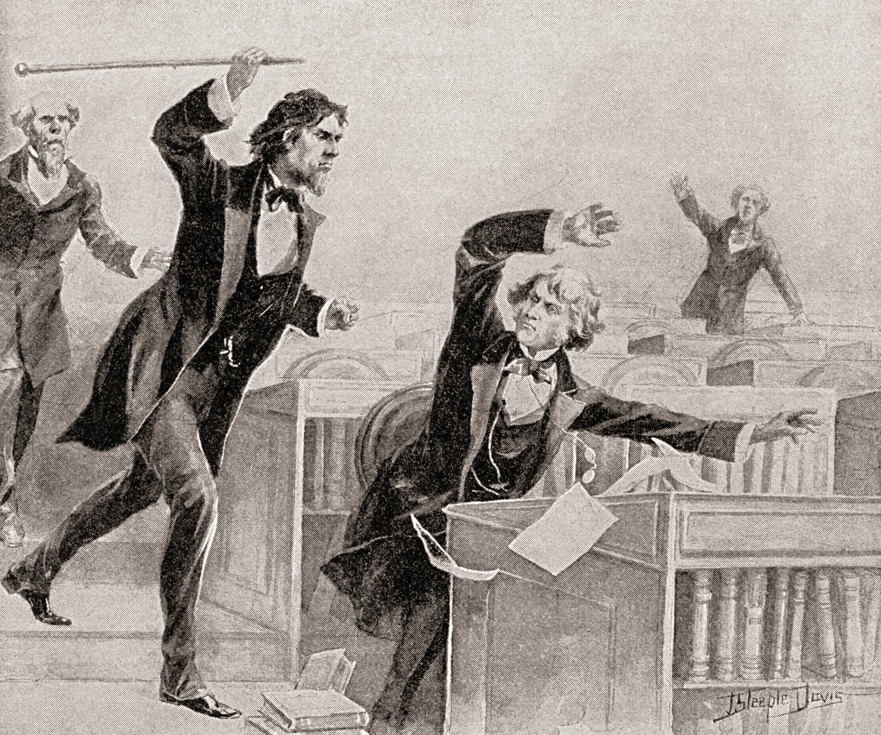 Preston Smith Brooks Assaulting Senator Charles Sumner with a Cane on the Floor of the United States Senate, on May 22 by American School