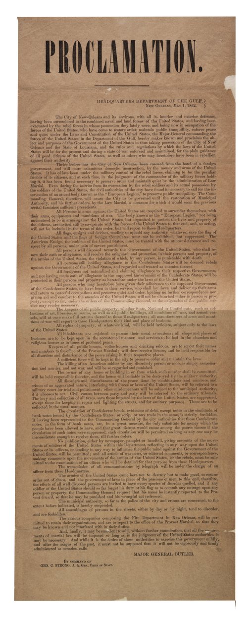 Proclamation, 1 May 1862 by American School