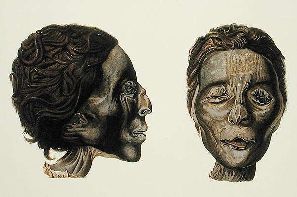 Profile and face of a female mummy from Gizeh, Volume II, plate XXVII from Ancient Egypt by Samuel Augustus Binion, published 1887 by American School