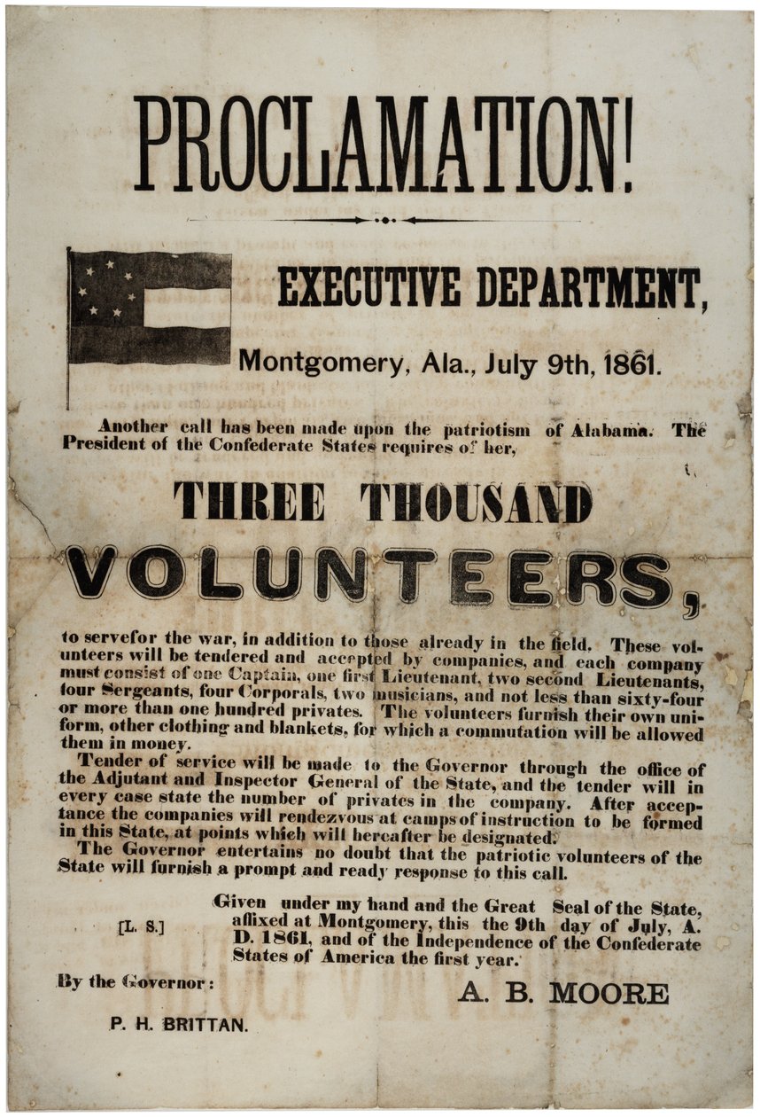 Recruitment Broadside Requesting Three Thousand Volunteers, 9 July 1861 by American School