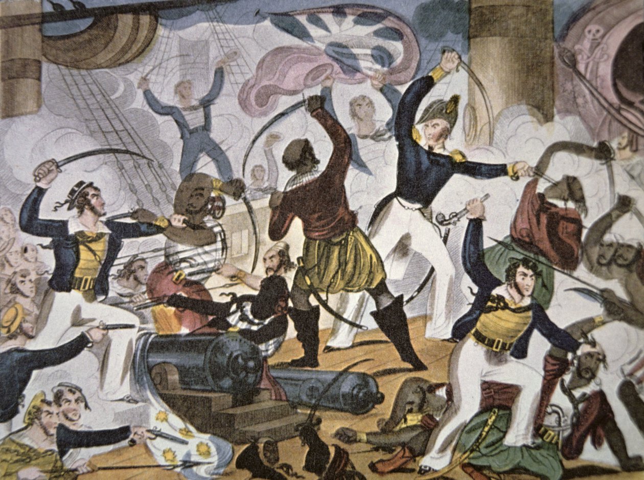 Sailors of the Royal Navy Boarding Algerine Pirate Vessel, c.1820 by American School