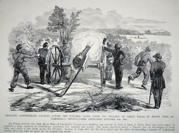 Shelling Confederate Cavalry across the Potomac River from the heights of Great Falls, 4th October 1861 by American School