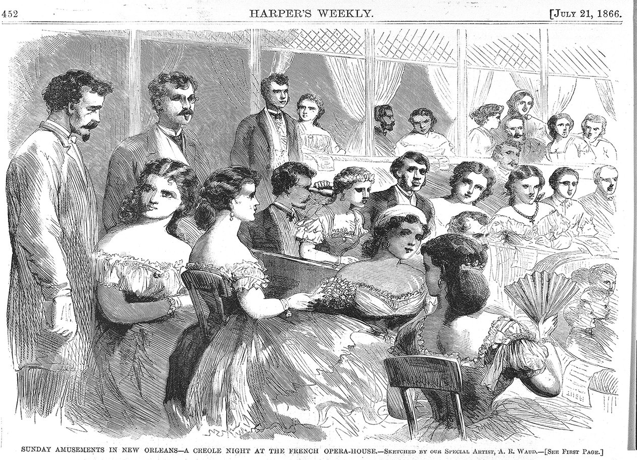 Sunday amusements in New Orleans, A Creole Night at the French Opera House, 1866 by American School
