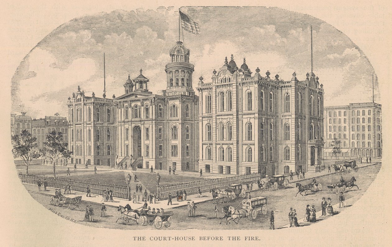 The Court-House before the Fire, illustration from History of Chicago vol. 2 by Alfred Theodore Andreas, published 1885 by American School
