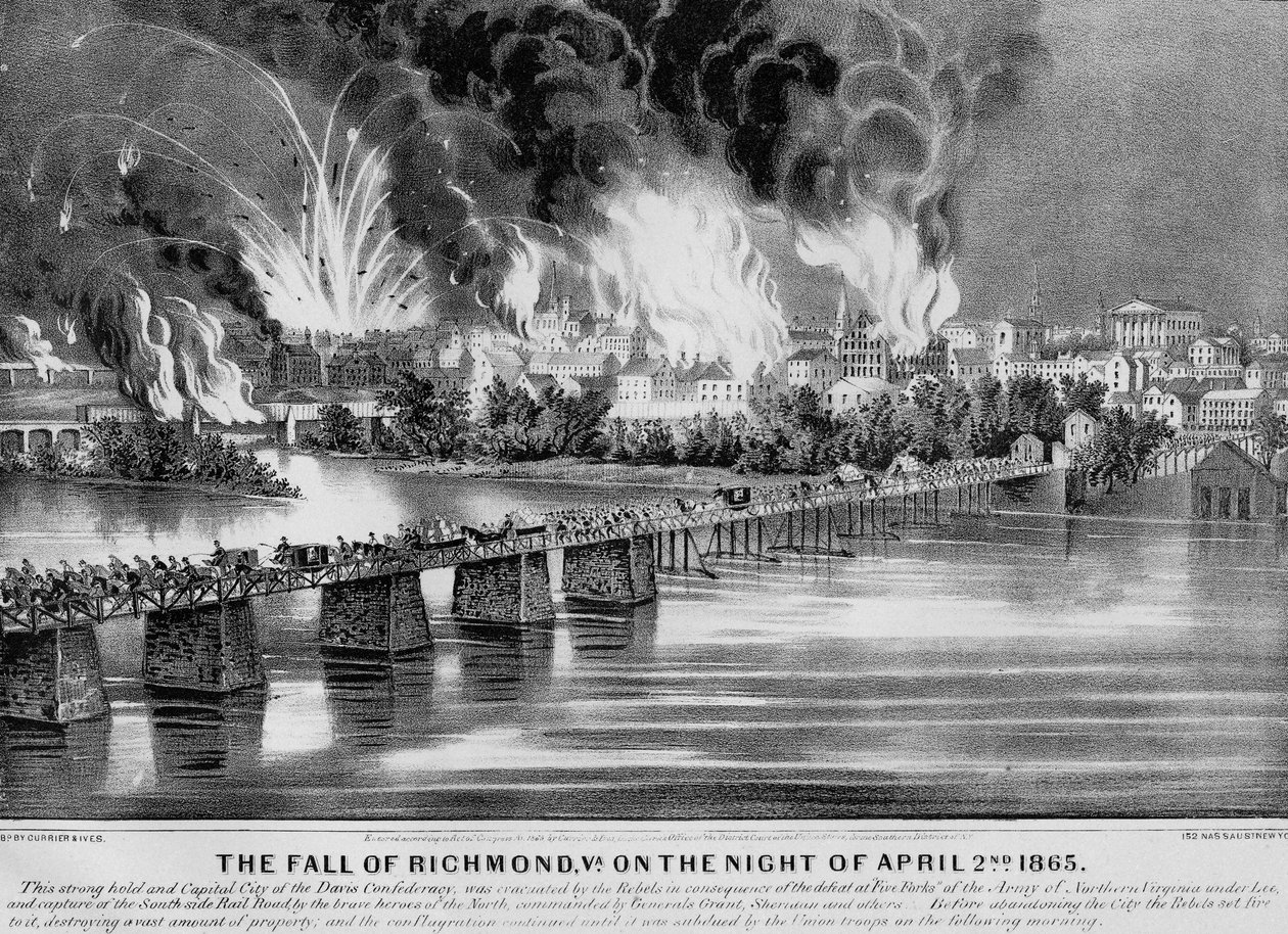 The Fall of Richmond, Va. on the night of April 2nd 1865, pub. by Currier & Ives, 1865 by American School