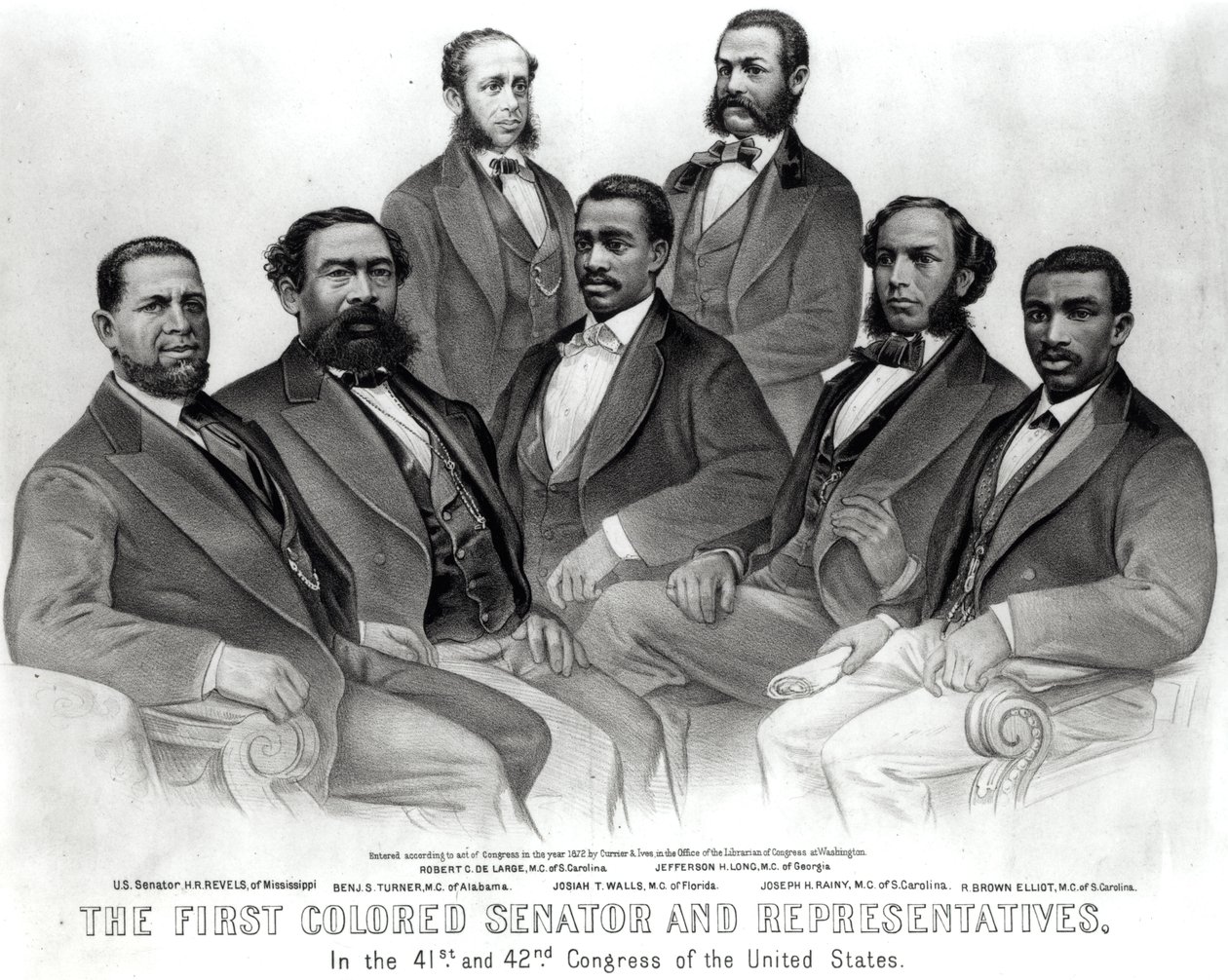 The First Colored Senator and Representatives, in the 41st and 42nd Congress of the United States, pub. by Currier and Ives, 1872 by American School