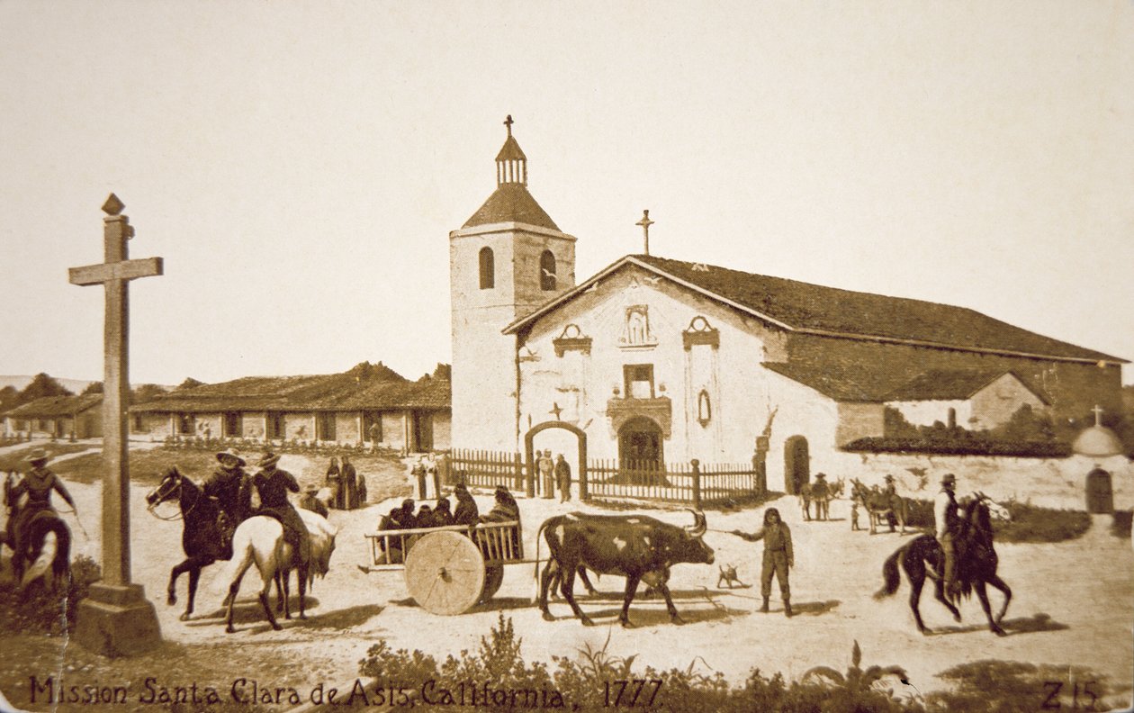 The Spanish Mission, Santa Clara de Asis, California in 1777 by American School