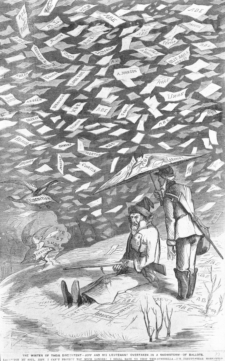 The Winter of their Discontent, Jeff and his Lieutenant Overtaken in a Snowstorm of Ballots, c.1894 by American School
