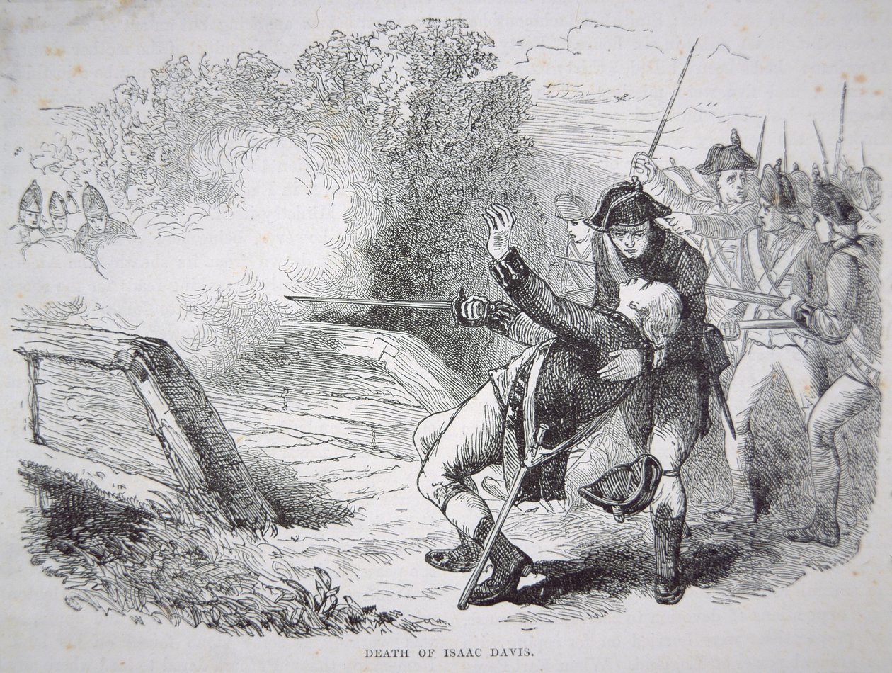 The death of Isaac Davis at Concord Bridge by American School
