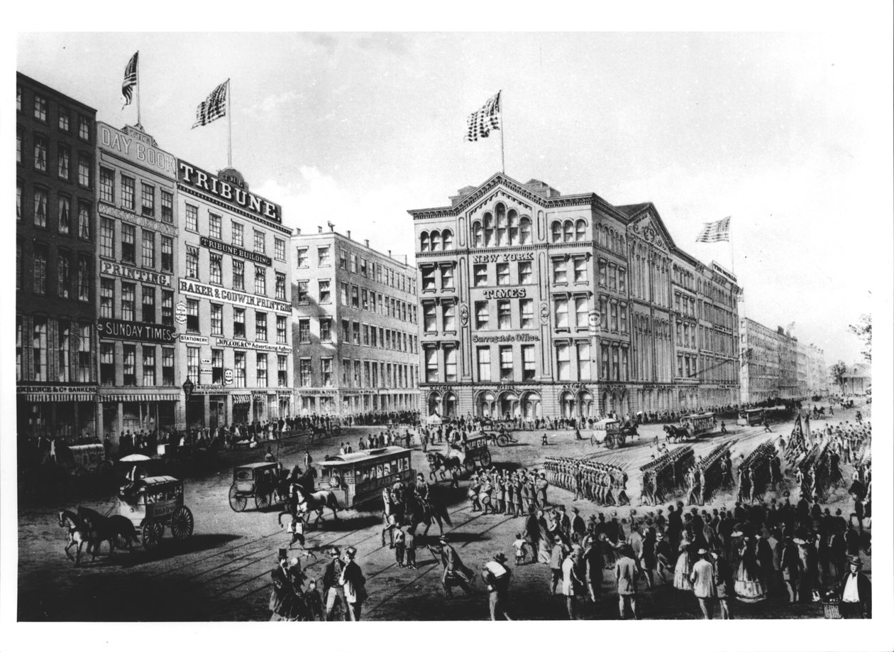 View of Printing Square in New York, with the headquarters of The New York Times, The Sunday Times and The Tribune by American School