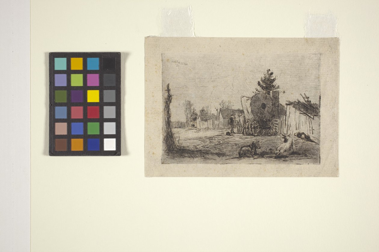 Village Street with Cattle and Covered Wagon by American School