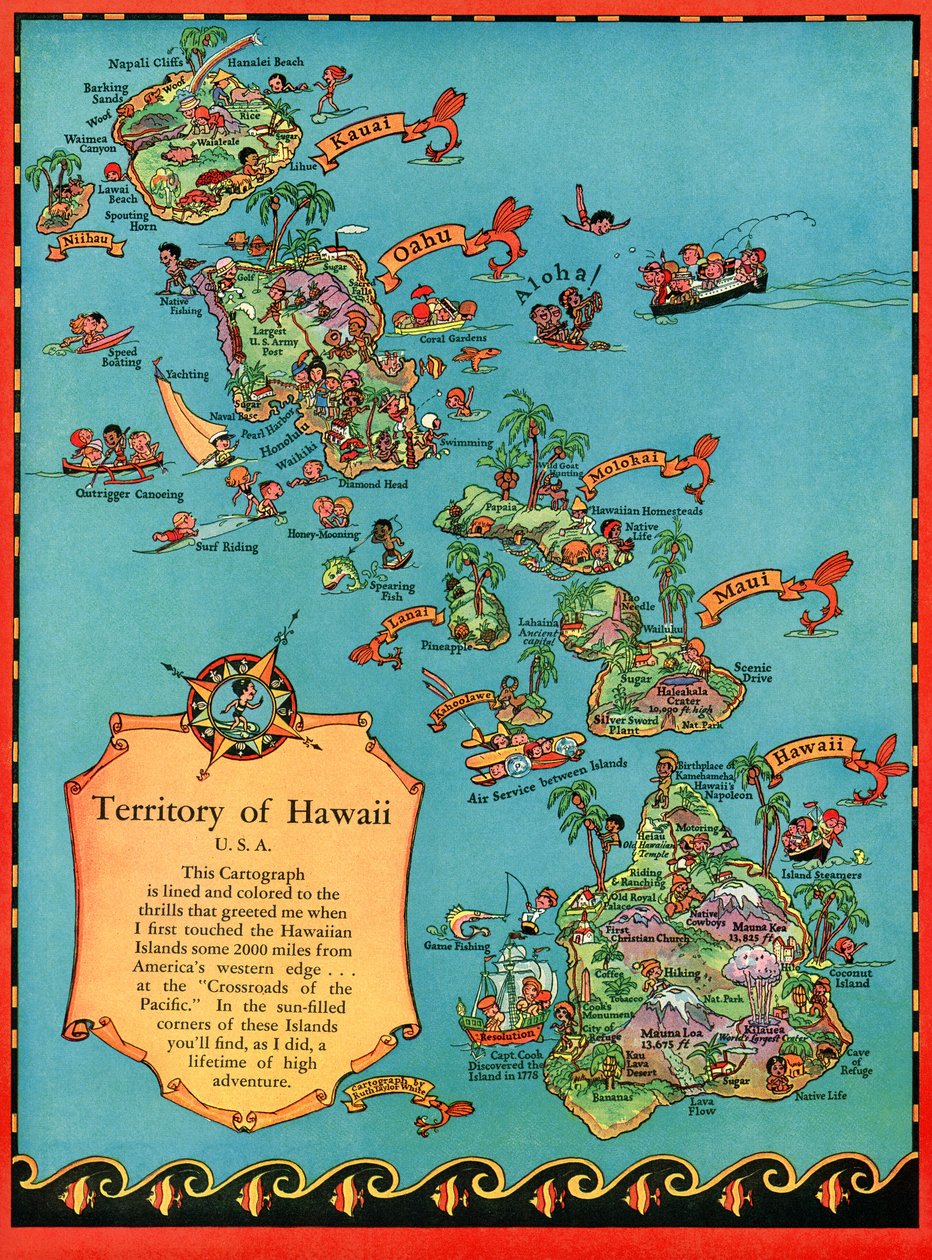 Vintage Tourist Map of Hawaii by American School