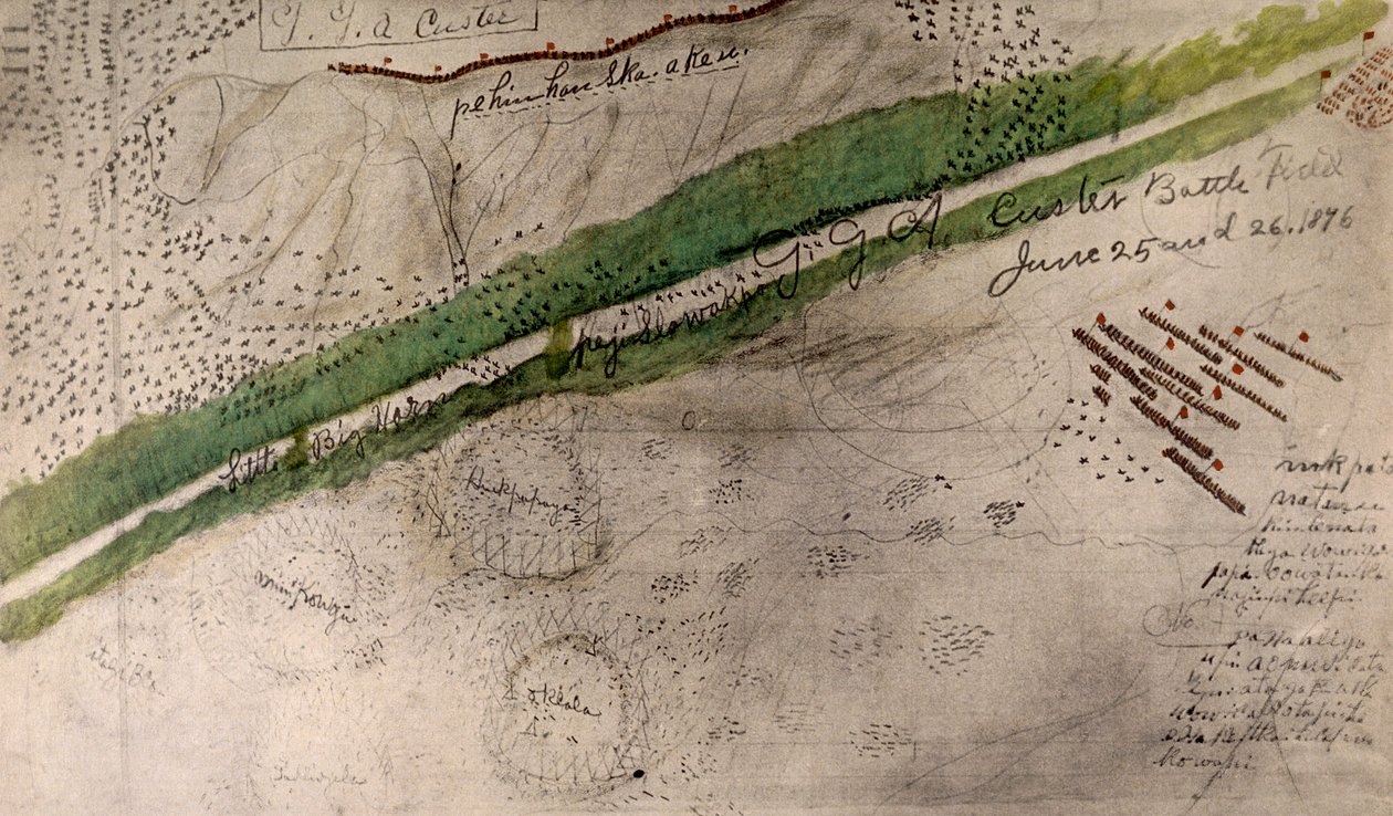 Topographical chart of the battlefield of the Little Big Horn by Amos Bad Heart Buffalo