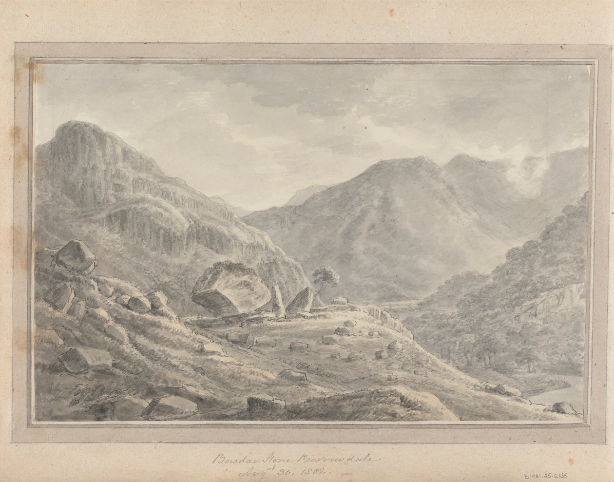 Views in England, Scotland and Wales: Bowdar Stone Borrowdale, August 30, 1802 by Amos Green