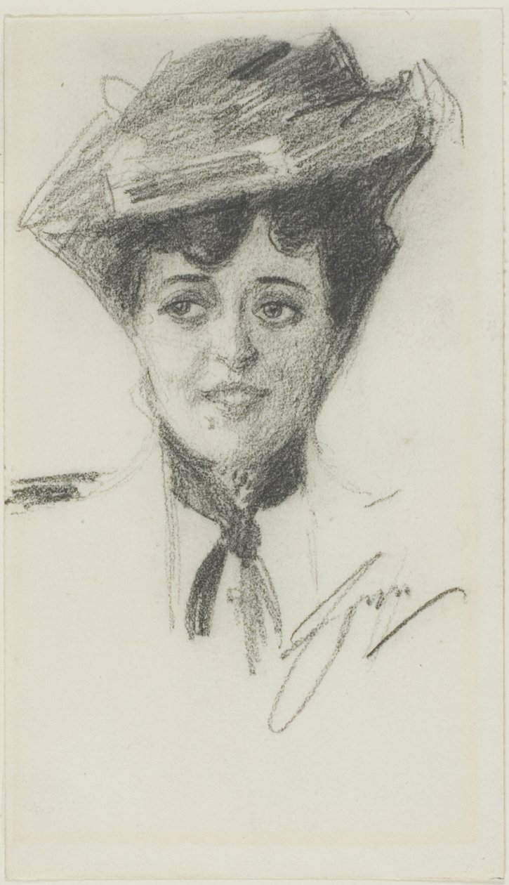 Head of a Young Woman Wearing a Hat by Anders Leonard Zorn
