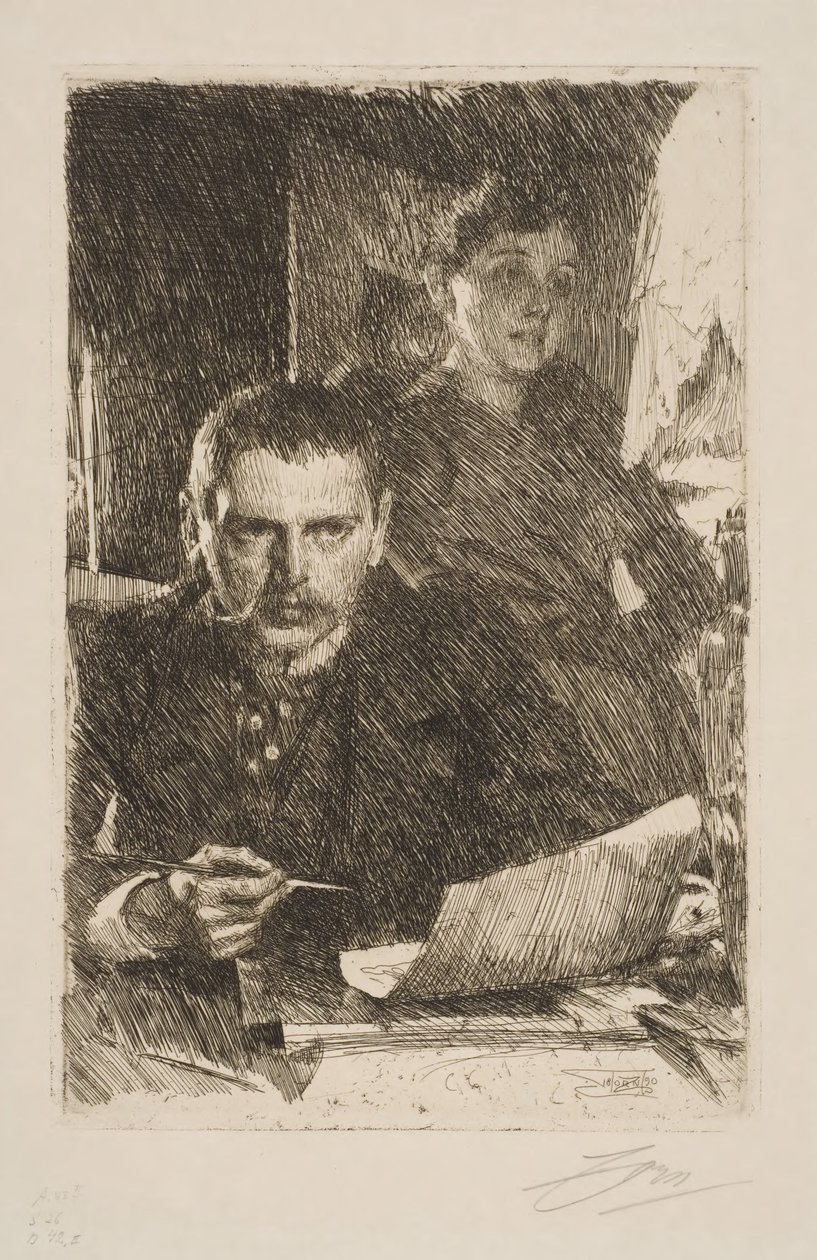 Self-Portrait with Wife Emma by Anders Zorn