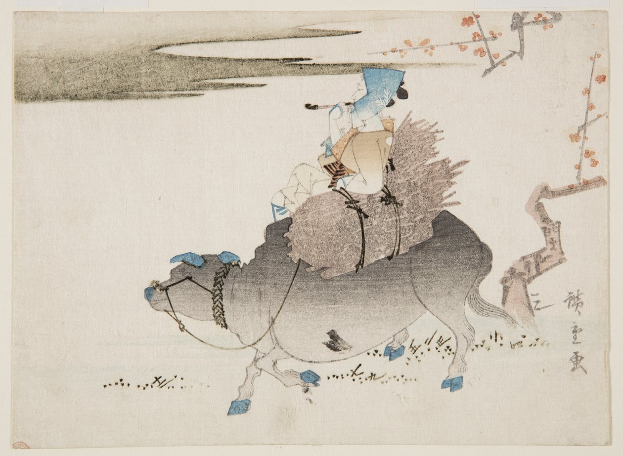 Cattleman and a Cow by Ando or Utagawa Hiroshige