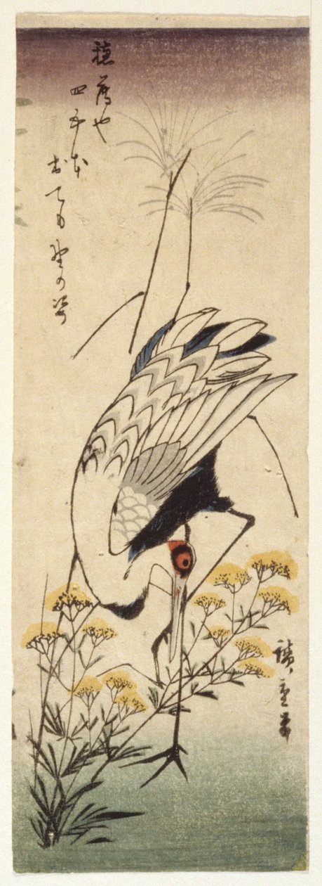 Crane with Wild Mustard by Ando or Utagawa Hiroshige