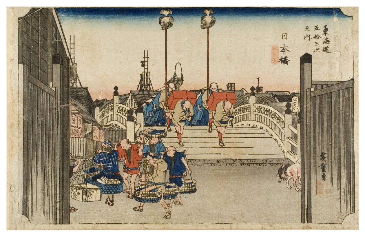 Nihonbashi: Morning View from the Series The Fifty-three Stations of the Tokaido by Ando or Utagawa Hiroshige