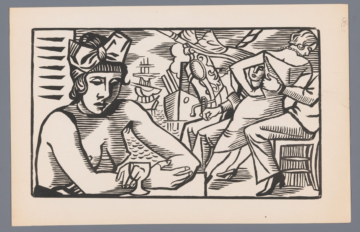 Woman with Bare Upper Body in a Bar (Six Woodcuts with Maritime Scenes) by André Lhote